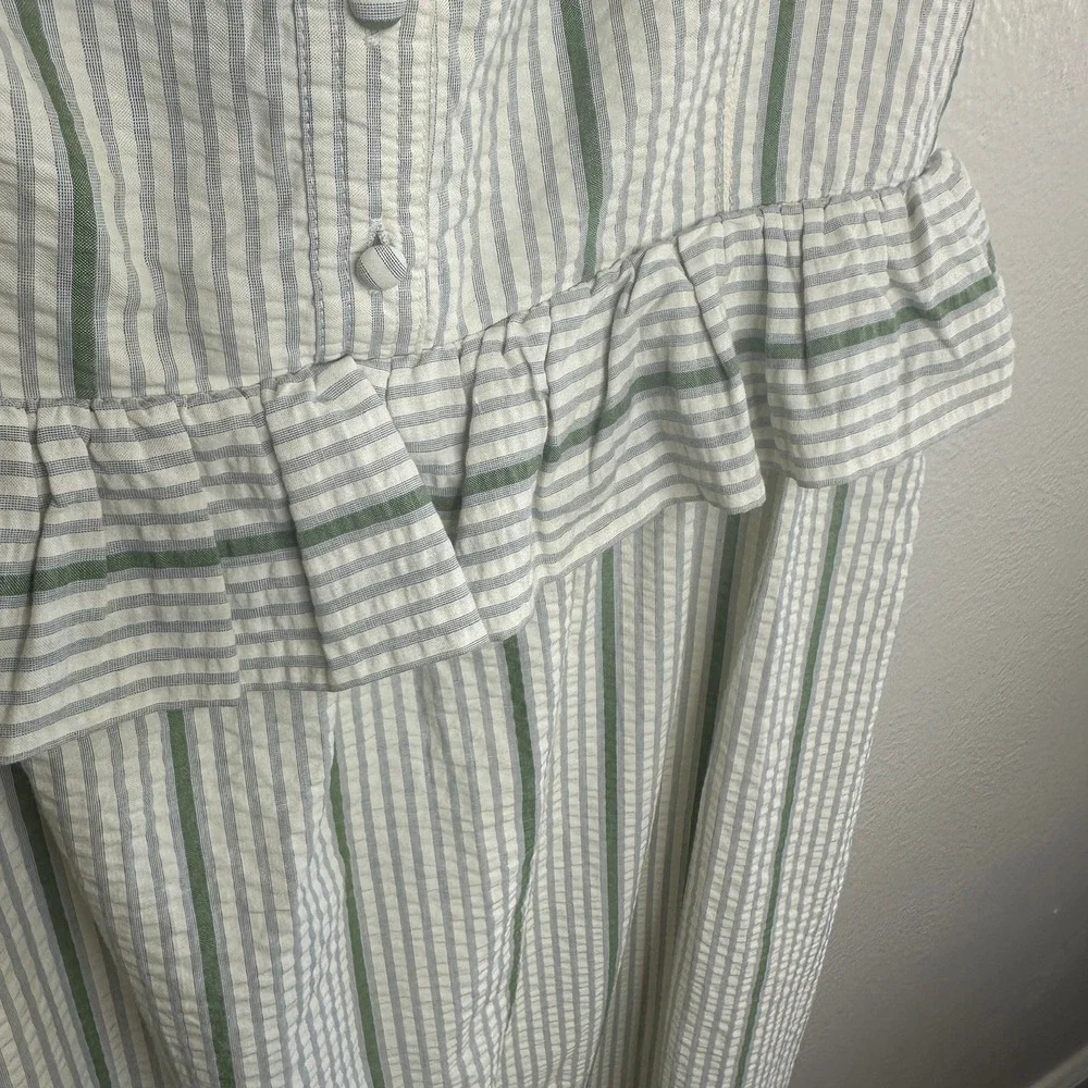 Tuckernuck Mondego Stripe Seersucker Maddy Dress Green Blue White Peplum Midi XL